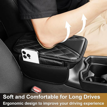 Center Console Cover Fit for RLX: Scratch and Wear Resistant Console Cover Leather with 2 Storage Bags -Upgraded Armrest Coverfor Car,Anti-Scratch Auto Armrest Pad Accessory （Black