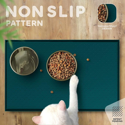 Dog Food Mat - 28x18 Raised Edges Dogs Mat for Food and Water Prevent Spill, Waterproof Cat Food Mats Protect Floors, Easy Clean Dog Bowl Mats for Food and Water, Silicone Pet Feeding Placemats