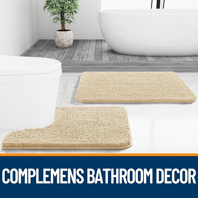 OLANLY Bathroom Rugs 59x35, Extra Soft Absorbent Chenille Bath Rugs, Rubber Backing Quick Dry, Machine Washable Bath Mats for Bathroom Floor, Tub and Shower, Home Decor Accessories, Beige
