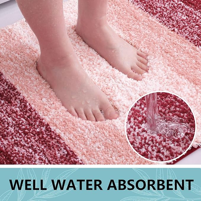 Arotive Microfiber Bathroom Rugs, Shaggy Soft and Absorbent Contour Toilet Rugs, Non-Slip, Thick Plush Machine Washable Dry Bath Mats for Toilet Base, 24x20, Burgundy, U-Shape