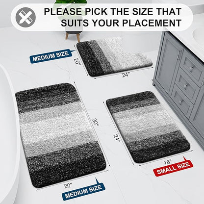 Arotive Microfiber Bathroom Rugs, Shaggy Soft and Absorbent Bath Rug, Non-Slip, Thick Plush Machine Washable Dry Bath Mats for Bathroom, Tub and Shower, 59x24, Black, Rectangular