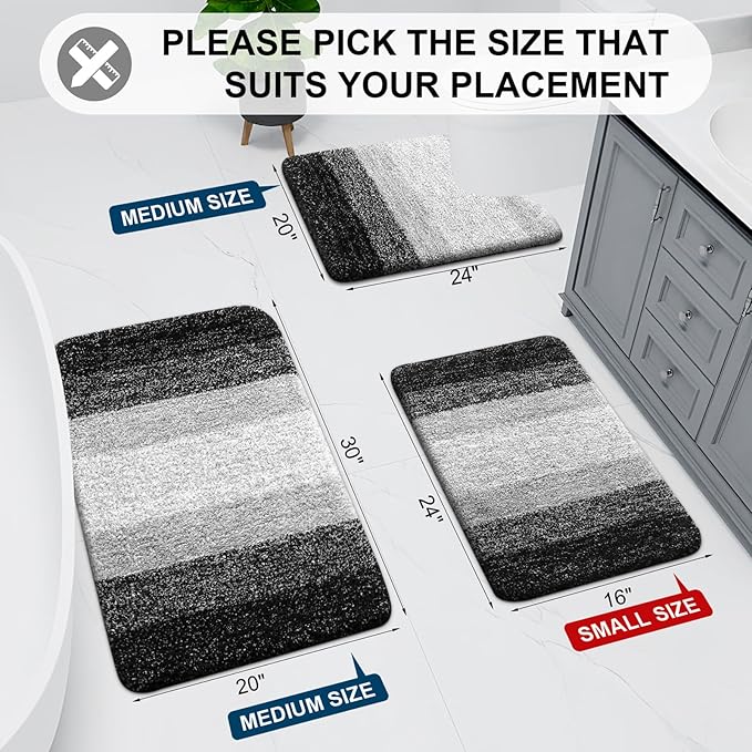 Arotive Microfiber Bathroom Rugs, Shaggy Soft and Absorbent Bath Rug, Non-Slip, Thick Plush Machine Washable Dry Bath Mats for Bathroom, Tub and Shower, 59x35, Black, Rectangular
