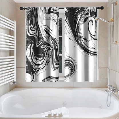 Culudea Marble Vintage Retro Shower Curtain Set, Aqua Gray Abstract Bathroom Window Waffle Cloth Waterproof Shower Curtain Set for Bathroom Decor