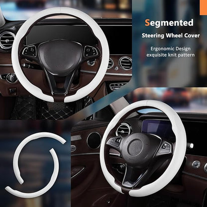 Aimato Car Steering Wheel Cover 2 Piece Non-Slip Clip on Microfiber Leather Steering Wheel Cover,Ultra-Thin Breathable,Universal Fit 14.5"-15" Wheel,White