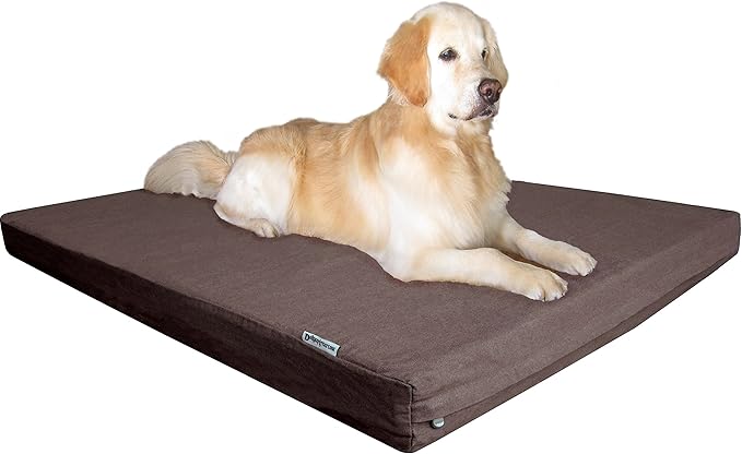 Dogbed4less Luxury Extra Large Orthopedic Memory Foam Dog Bed for Large Dogs with Durable Waterproof Internal Case, Removable Washable Denim Cover and Extra Bonus Pet Bed Cover, XL 40X35X4, Brown