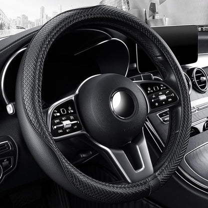 GXT Steering Wheel Cover, PU Leather, Universal 15 Inches, Non-Slip, Odourless Car Interior(Black)