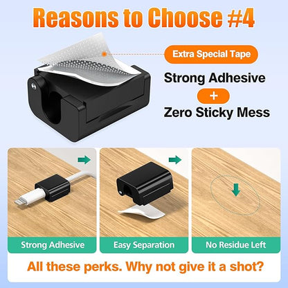 AGVEE 8 Pack Magnetic Cord Organizer Clips, 10mm Ultra-Thin Aluminum Cable Management Holder, 2 Pairs of Strong Magnets Keeper for Home Desk Office Gadgets Accessories, Residue-Free Tape, Black