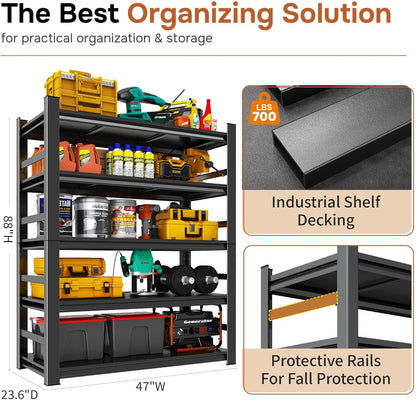 88" H Garage Shelving 5 Tier Storage Shelves Heavy Duty 3800LBS Adjustable Shelf Unit Metal Garage Shelving for Warehouse Industrial Basement, 88" H x 47" W x 24" D, Black