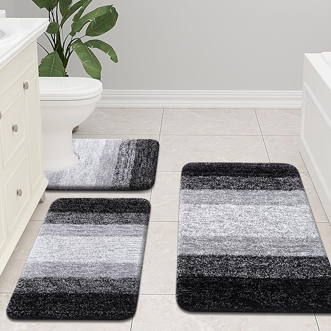 Arotive Microfiber Bathroom Rugs, Shaggy Soft and Absorbent Bath Rug, Non-Slip, Thick Plush Machine Washable Dry Bath Mats for Bathroom, Tub and Shower, 44x24, Black, Rectangular
