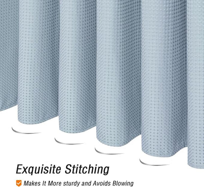Gibelle Fog Blue Shower Curtain, Waffle Weave Textured Fabric Shower Curtain for Bathroom - Soft Cloth & Hotel Spa Luxury, Water Repellent, Machine Washable, 72X72, Fog Blue