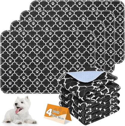 KOOLTAIL Washable Pee Pads for Dogs, 4 Packs Super Absorbent Leakproof & Non-Slip Dog Pee Pad Large, Reusable Puppy Training Pads Waterproof, Pet Mat Rug for Whelping, Floor, Crate, Car, Cats 24"x36"