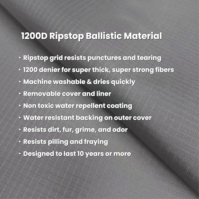 K9 Ballistics Tough Ripstop Orthopedic Crate Bed - Durable Kennel Pad with Washable Cover for Large Dogs, 41 x 27 fits 42” Wire Crate, Tan