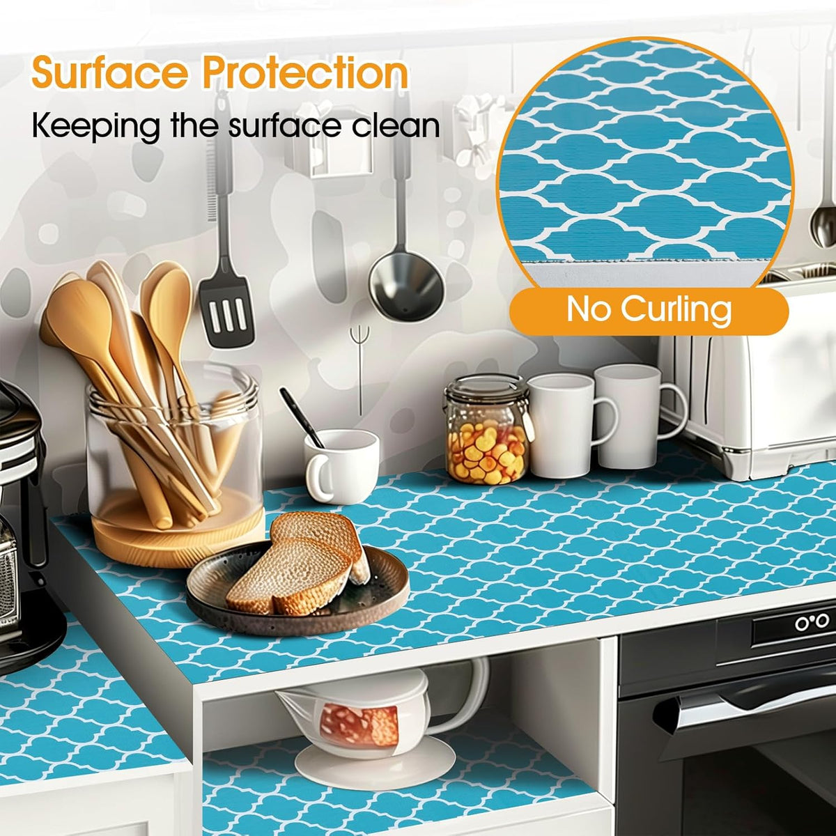 Shelf and Drawer Liner for Kitchen Cabinets Non-Adhesive, Strong Grip Non-Slip Thickened Cabinet Liners for Shelves, Waterproof Mats for Dresser Cupboard, Green/White, 17 in x 30 Feet