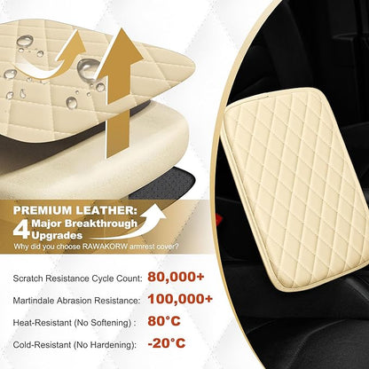 Center Console Cover for Clarity: Armrest Cover for Car with 2 Storage Bags - Scratch & Wear Resistant & Waterproof Leather Console Cover,Anti-Scratch Auto Armrest Pad Accessory （Beige