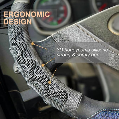 PINCTROT XL Size 17.5-18 Inch Great Grip Steering Wheel Cover for Semi Truck, Fits RV, Big Rig Trucker, 18 Wheeler and Classic Cars, Anti-Slip Design 17.5-18 Inch (Blue)