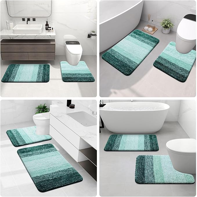 Arotive Microfiber Bathroom Rugs, Shaggy Soft and Absorbent Bath Rug, Non-Slip, Thick Plush Machine Washable Dry Bath Mats for Bathroom, Tub and Shower, 59x20, Dark Green, Rectangular