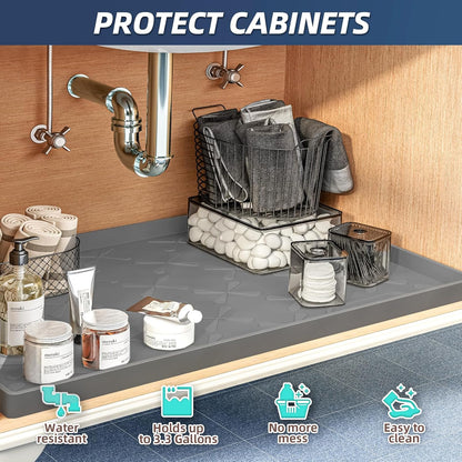 SIKADEER 28" x 22" Under Sink Mat Waterproof, Silicone Mat Kitchen Drawer Shelf and Cabinet Liner, Sink Protector for Kitchen Organizers and Storage, Boot Tray Pet Food Mats