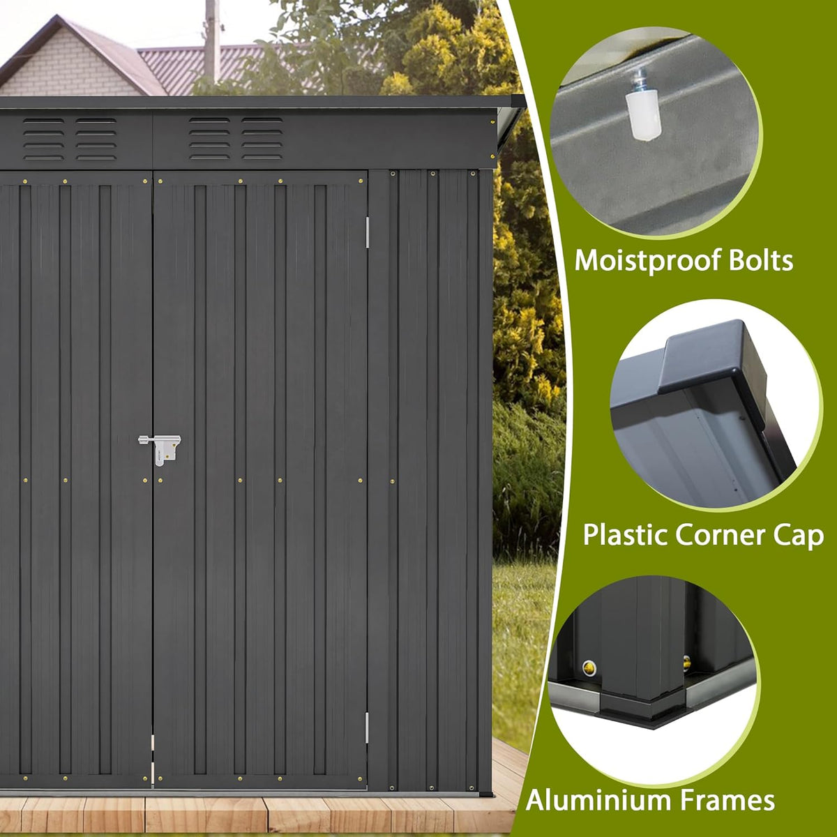 Outdoor Storage Shed, 6 X 4ft Metal Galvanized Steel Garden Shed with Floor Frame, Utility Tool Shed Storage House for Backyard, Patio, Lawn