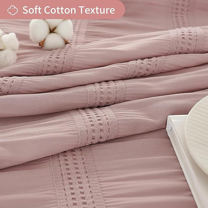 Lameirose Extra Long Pink Shower Curtain Farmhouse,72 x 96 Cotton Blend Waffle Tufted Striped Chic Textured Fabric Shower Curtain for Bathroom, Hotel, Washable