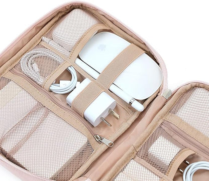 NISHEL Travel Cord Organizer Case, Tech Electronic Bag, Essentials for Charger, Cable, Phone, Hard Drive, USB, SD Card, Pink