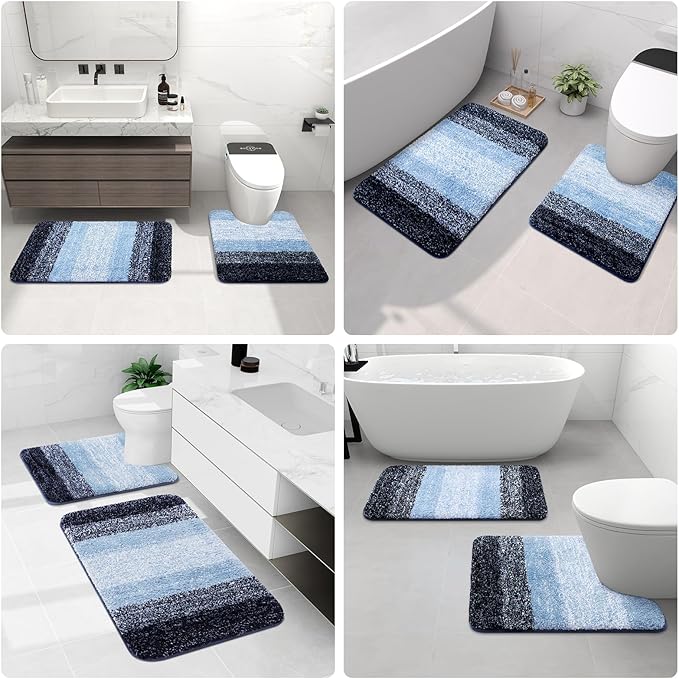 Arotive Microfiber Bathroom Rugs, Shaggy Soft and Absorbent Bath Rug, Non-Slip, Thick Plush Machine Washable Dry Bath Mats for Bathroom, Tub and Shower, 70x46, Blue, Rectangular