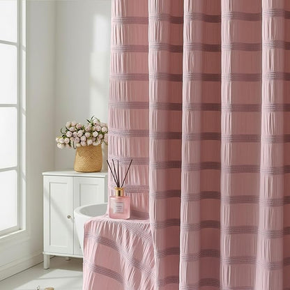 Lameirose Pink Shower Curtain Waffle Shower Curtain Striped Cotton Blend Textured Fabric Shower Curtains for Bathroom 72 x 72, Blush Pink