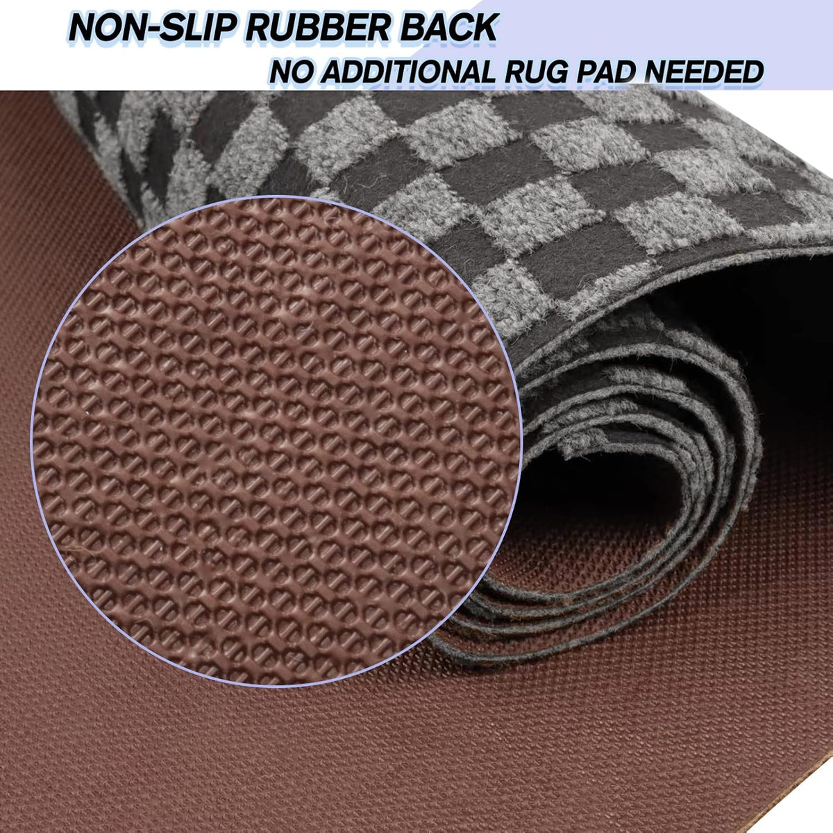 Custom Size Backed Non-Slip Area Rugs Runner, Easy Clean, Waterproof Runner Rugs for Hallway Entryway, Kitchen, Laundry, 3FT x 59FT, Gray Checkered