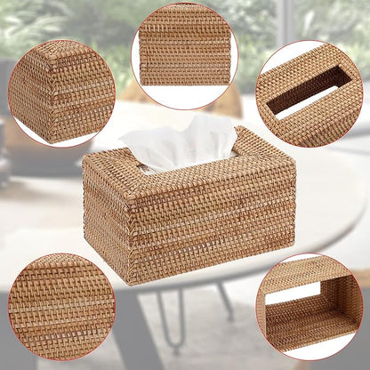 Sumnacon Tissue Box Cover Large Rectangle Tissue Box Rattan Tissue Box Holder,Wicker Decorative Tissue Holder for Bathroom Toilet Living Room Kitchen Office Table Desk,Yellow