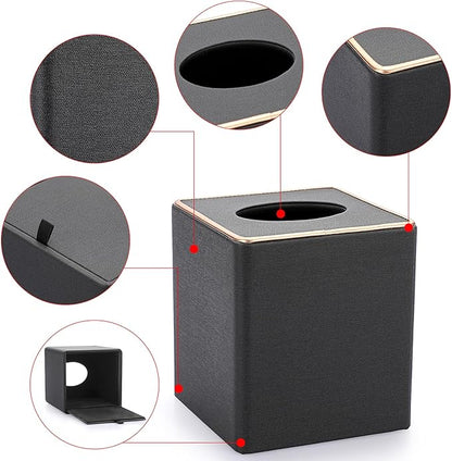 Sumnacon Tissue Box Cover Square Tissue Box Stylish Linen Tissue Box Holder with Magnetic Bottom, Cube Tissue Cover for Living Room Bathroom Table Desk Countertop Home Office Car Hotel, Black