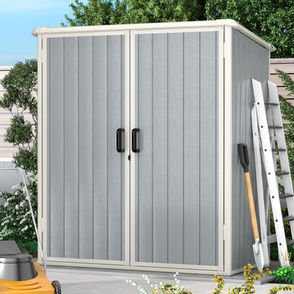 Aoxun Outdoor Storage Shed 5 x 3FT, Resin Shed with Floor and Lockable Door, Plastic Sheds for Garbage Can, Tool, Accessories, Lawn, Garden - Grey