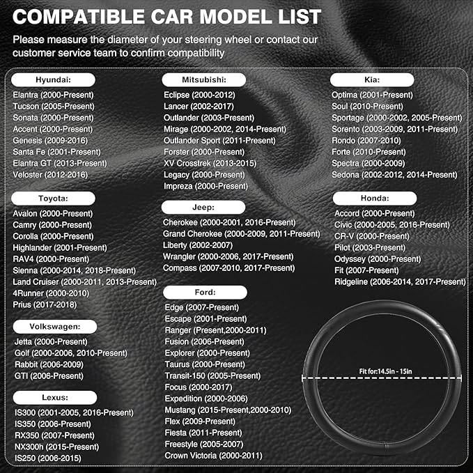 【2025 Model】 Breathable Soft Leather Car Steering Wheel Cover for Men Women, Non-Slip, Comfortable,Universal 15 inches Steering Wheels, Black
