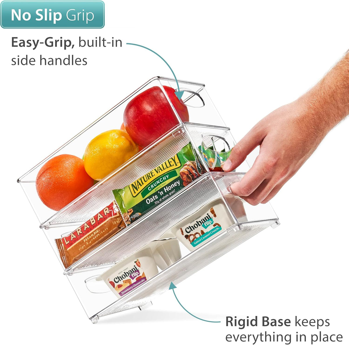 Sorbus Stackable Refrigerator Organizer Bins - Clear Storage Bins for Kitchen Pantry, Freezer & Fridge Organization - Food Organizing Plastic Containers with Handles for Countertops & Drawers (4 Pack)