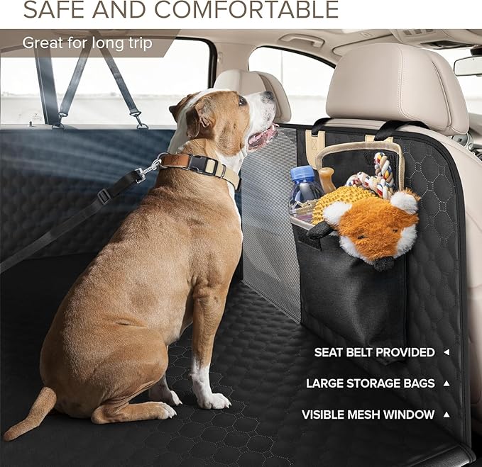 SHARLOVY Back Seat Extender for Dogs, Heavy Duty Dog Car Seat Cover for Back Seat and Aggressive Chewer, Large Hard Bottom Seat Cover for Dogs, Dog Hammock for Car, Travel Pet Bed for Car, SUV, Truck