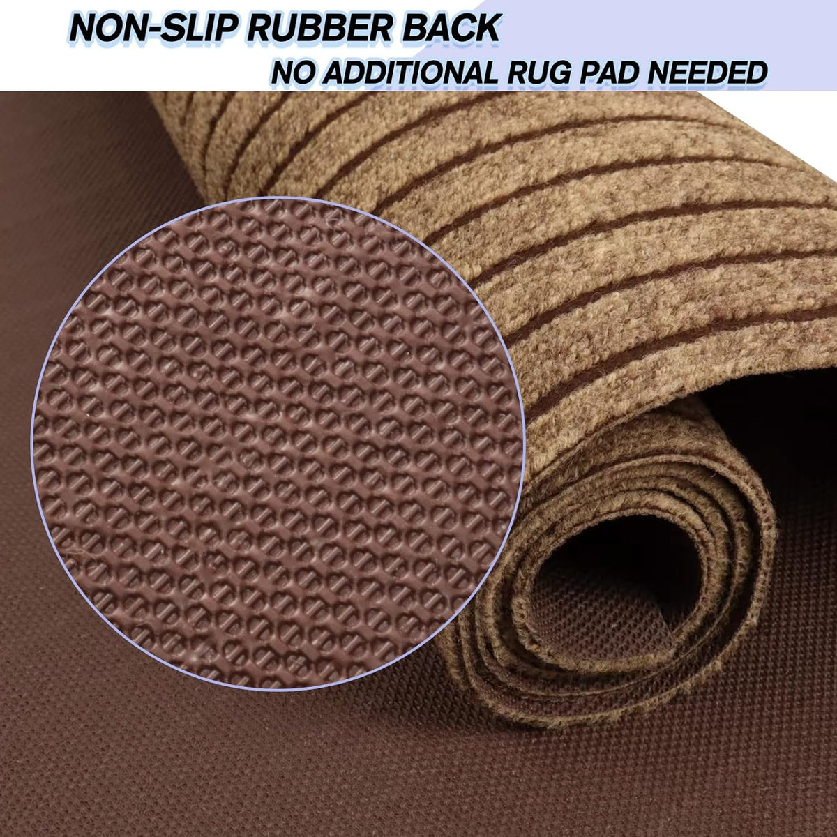 Custom Size Backed Non-Slip Area Rugs Runner, Easy Clean, Waterproof Runner Rugs for Hallway Entryway, Kitchen, Laundry, 3FT x 70FT, Brown Stripe