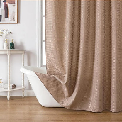 meioro Beige Shower Curtain, Waffle Weave 256GSM Heavy Duty Textured Fabric Shower Curtains for Bathroom Hotel Spa, Luxury Weighted Polyester Cloth Bath Curtain Set with 12 Hooks, 72Wx96H