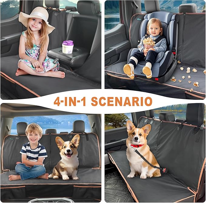 Dog Car Seat Cover for Back Seat, Waterproof PU Leather Bench Seat Covers for Trucks Ford F 150/Ram 1500/Chevy Silverado/GMC Covers, Non-Slip Back seat Pet Cover for Dogs in Car, Easy to Use and Clean