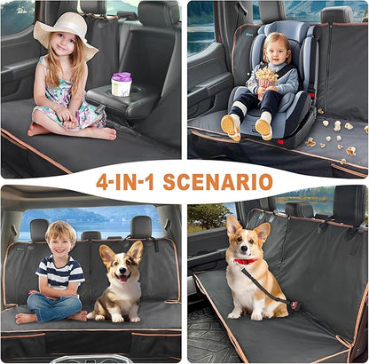 Dog Car Seat Cover for Back Seat, Waterproof PU Leather Bench Seat Covers for Trucks Ford F 150/Ram 1500/Chevy Silverado/GMC Covers, Non-Slip Back seat Pet Cover for Dogs in Car, Easy to Use and Clean