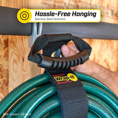 Easy-Carry Wrap-It Storage Straps - 28” (2-Pack) Black with Grommet - Cord Wrap and Hose Organizer for Your RV Tool Kit