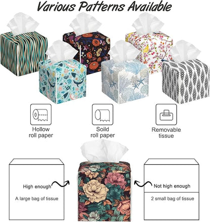 Romantic Big Flower Tissue Box Cover Square,Tissue Box Holder with Belt Bottom,Stylish Leather Napkin Holder for Vanity Countertop,Nightstands,Office Desk,5.2"×5.2"×5.2"