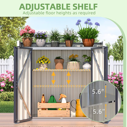AECOJOY Outdoor Storage Cabinet Waterproof, Potting Workbench Table with Adjustable Shelves, Outside Metal Sheds & Outdoor Storage Garden Cabinet for Gardening Tools and Plants, Dark Grey