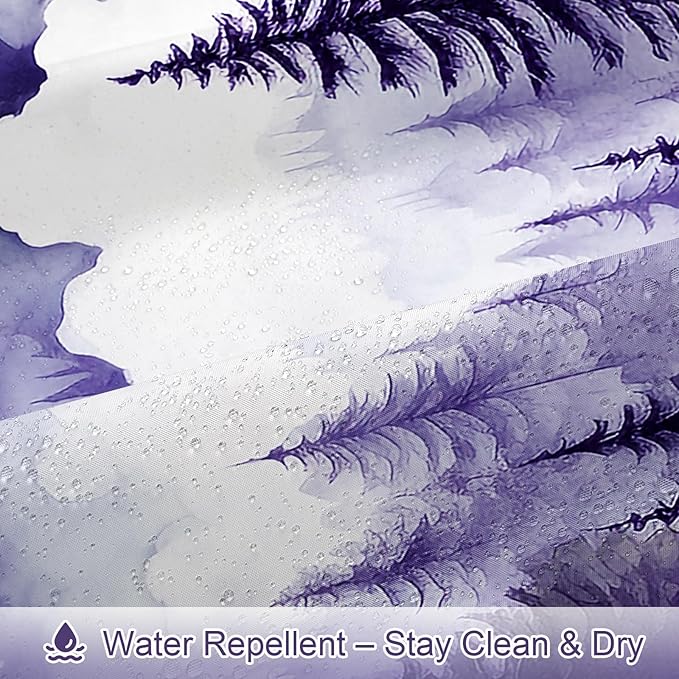 Litabel Purple Small Stall Misty Pine Forest Shower Curtain 36 x 72, Mountain Foggy Woodland Scenery Tree Narrow Half Size Shower Curtains for Bathroom, Abstract Waterproof Nature-Themed Decor