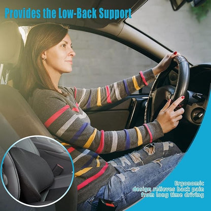 Car Seat Cushion for Driving - Comfort Memory Foam for Car Driver Seat- Back Support, Pain Relief - for Car Travel, Long Trips (Black)