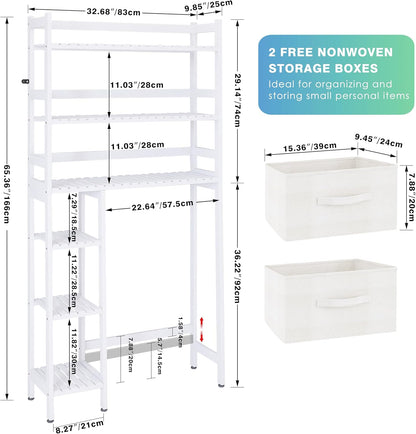 SMIBUY Over The Toilet Storage with Drawers, Large Bathroom Space Saver Organizer Rack, Freestanding Behind Toilet Stand with 6-Tier Shelf and Waterproof Feet Pad for Restroom, Laundry (White)