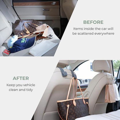 Purse Holder for Car, 2 Pack Upgraded Car Seat Hooks for Hanging Purse and Bag, Leather Headrest Hooks for Car Back Seat, Car Organization Accessories (Brown)