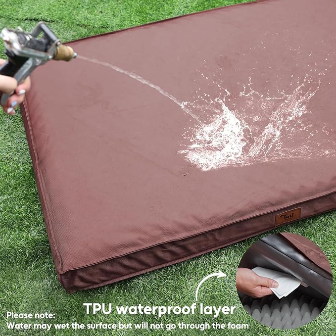 Tail Stories Outdoor Extra Large Dog Bed, Jumbo Waterproof Dog Bed for Large Dogs, Orthopedic Egg Crate Foam Pet Mat with Removable Oxford Cooling Cover, Pink