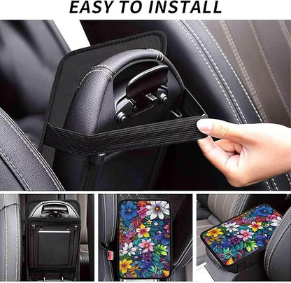 Center Console Armrest Cover Hippie Flower Armrest Protector Boho Floral Car Accessories Mandala Armrest Cushion Pad Armrest Seat Box Cover Protector