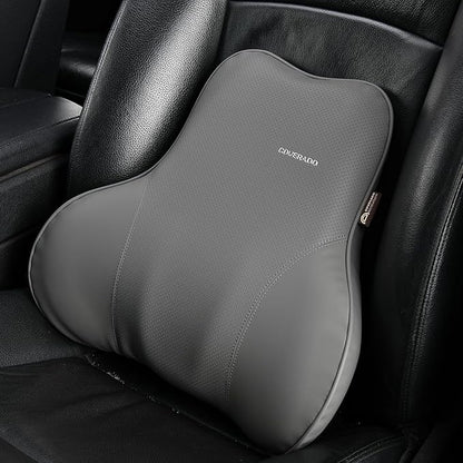 Coverado Lumbar Support Pillow for Car Seat Driver, Leather Car Seat Cushions for Driving Back Pain, Detachable Memory Foam Upper Lower Car Back Support Gray