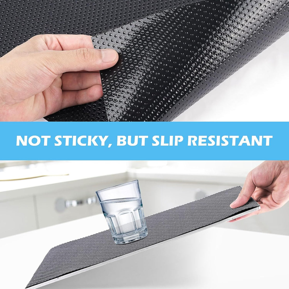 Drawer Liners, Waterproof Shelf Liner, Anti-Slip Non-Adhesive BPA Free Kitchen Cupboard Cabinet Liner Refridge Fridge Mats Sink Protector Strong Durable for Home (Black/23.6in x 20Ft)