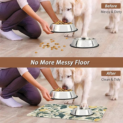 Hummingbird Dog Food Mat for Floors,Vintage Lemon Absorbent Quick-Dry Pet Feeding Mat,Cat Dog Bowl Mats for Food and Water,Non-Slip Pet Accessories Supplies 12"x20"