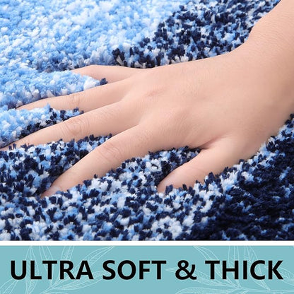 Arotive Microfiber Bathroom Rugs, Shaggy Soft and Absorbent Bath Rug, Non-Slip, Thick Plush Machine Washable Dry Bath Mats for Bathroom, Tub and Shower, 47x24, Blue, Rectangular
